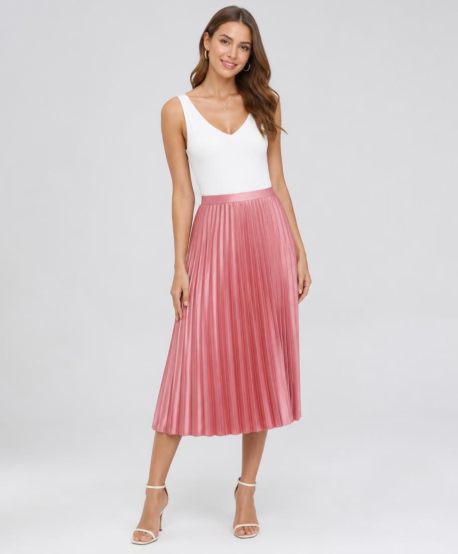 Saia Midi Plissada Rosé